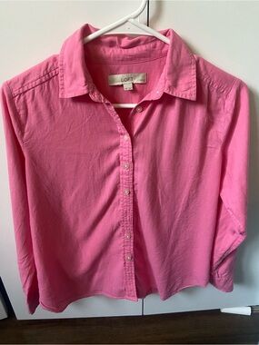 LOFT Pink Linen Blend Button Down Shirt